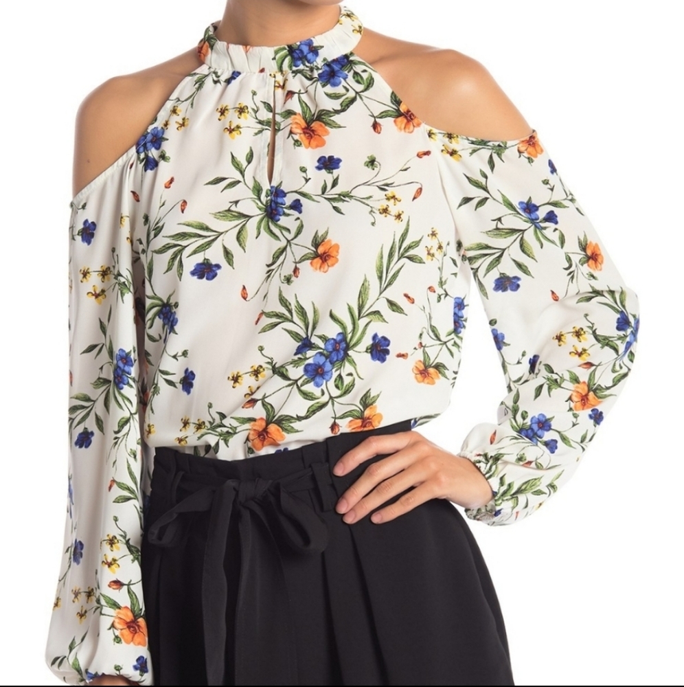 Wayf floral cold shoulder top